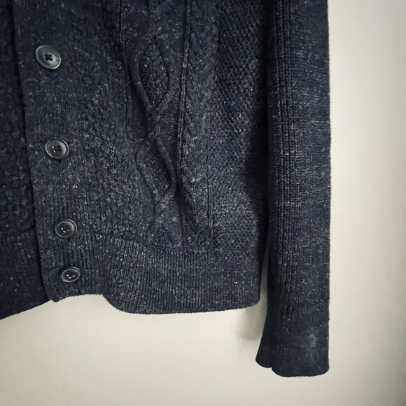 Vtg Gap Cardigan Sweater Men L Navy Blue Fleck Grandpa Chunky Knit Shawl Collar - Picture 6 of 13